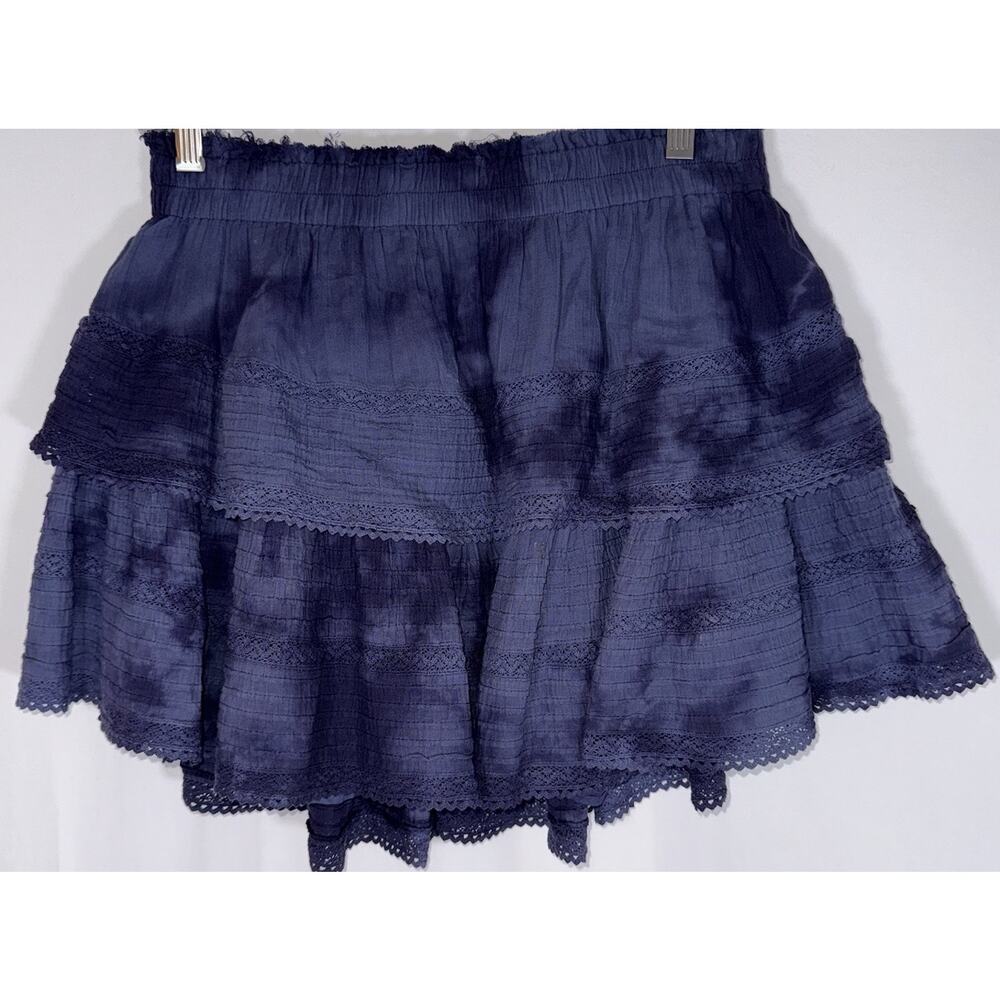 Aerie Rock N Ruffle Navy Tie Die Tiered Mini Skirt Y2K Boho Smocked Waist Sz L - Picture 2 of 9